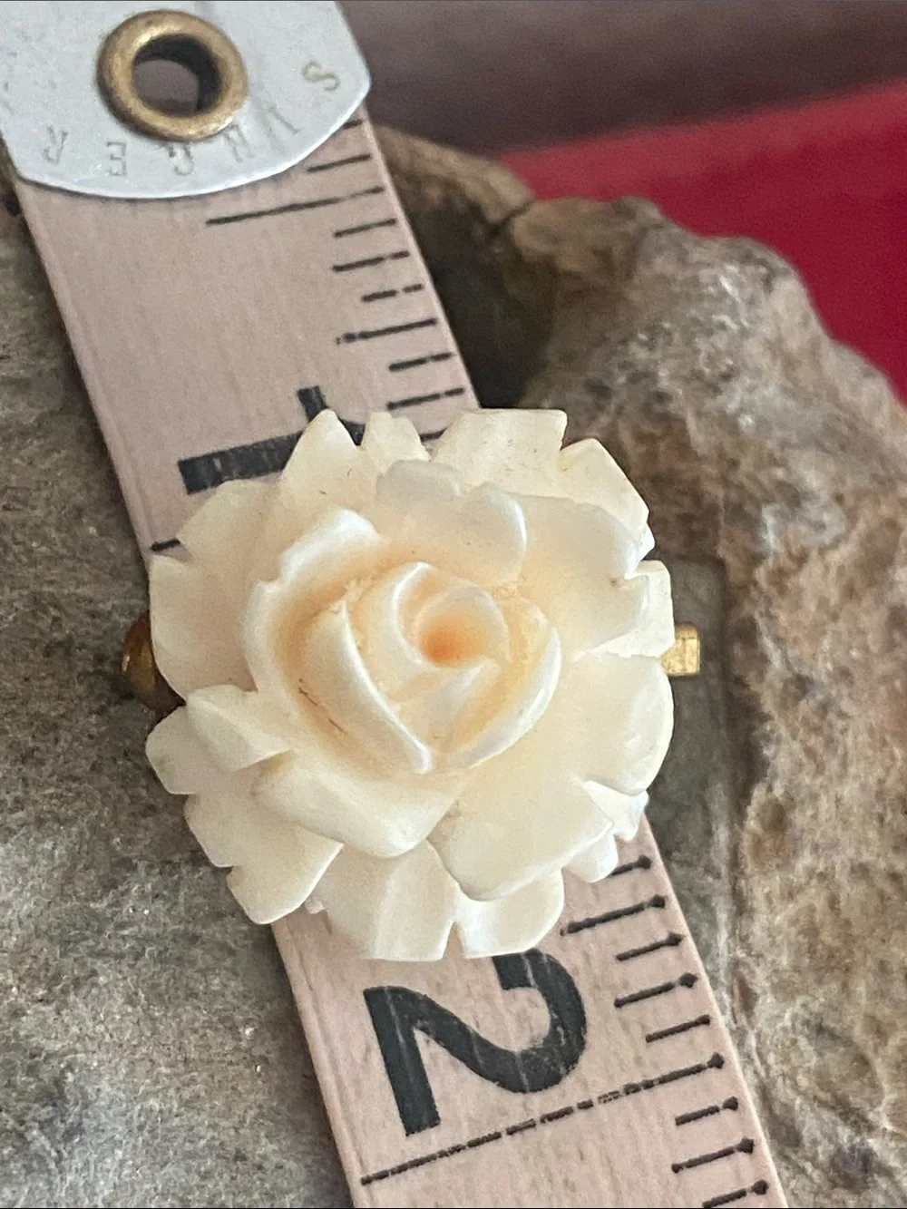 Vintage Carved Celluloid Rose Broach & Clip Earrings Set